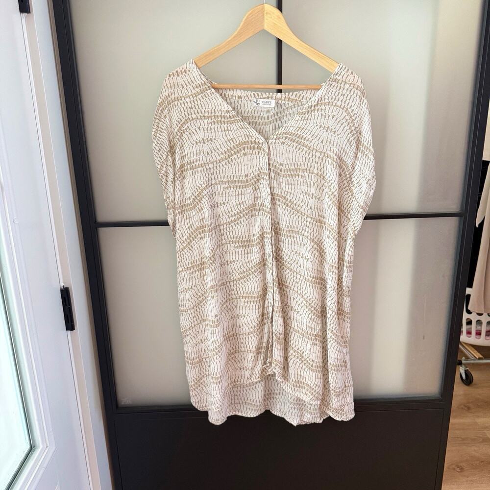 Carve Designs Tunic Top Women's M White Tan Rayon Geometric Cover Up Blouse EUC